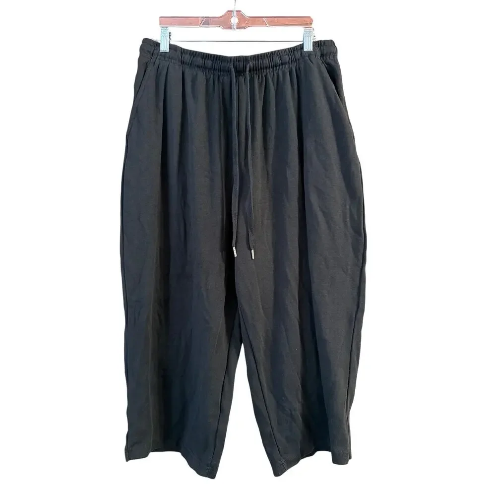 Woman Within Women's Plus Size Black Drawstring Capri Pants Size 22/24 1X